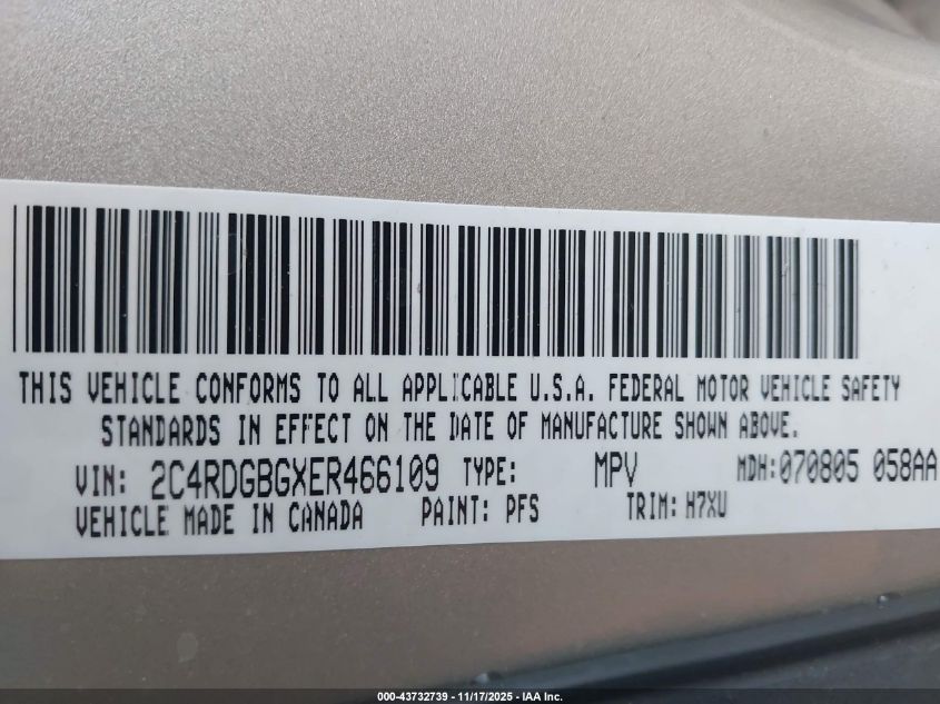 2014 Dodge Grand Caravan American Value Pkg VIN: 2C4RDGBGXER466109 Lot: 43732739