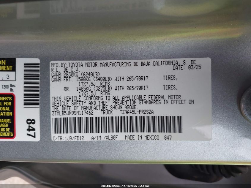 2025 Toyota Tacoma Trd Off Road VIN: 3TMLB5JN9SM117462 Lot: 43732764