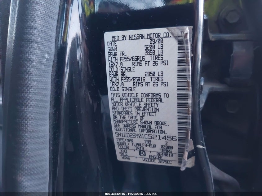 5N1ED28Y01C521456 2001 NISSAN XTERRA photo no. 9