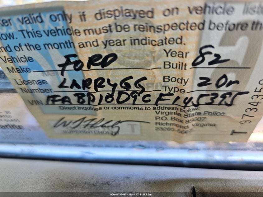 1982 Ford Mustang VIN: 1FABP10D9CF145395 Lot: 43732842