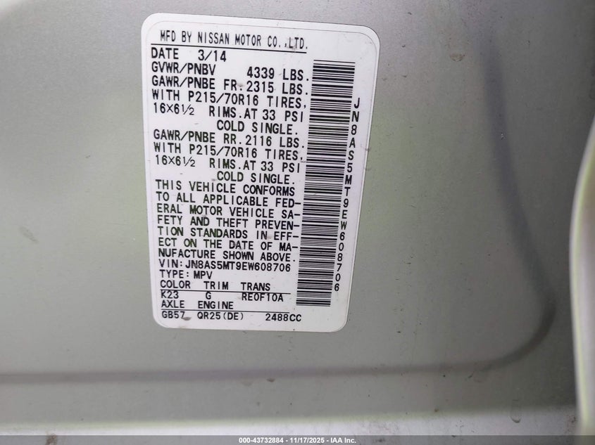 JN8AS5MT9EW608706 2014 NISSAN ROGUE photo no. 9