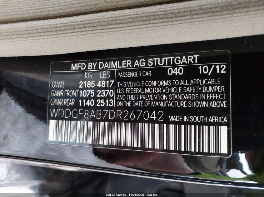 2013 Mercedes-Benz C 300 Sport 4Matic VIN: WDDGF8AB7DR267042 Lot: 43732914