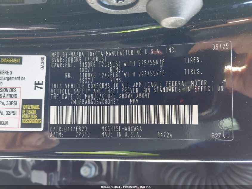 2025 Toyota Corolla Cross Hybrid Xse VIN: 7MUFBABG0SV083181 Lot: 43733074