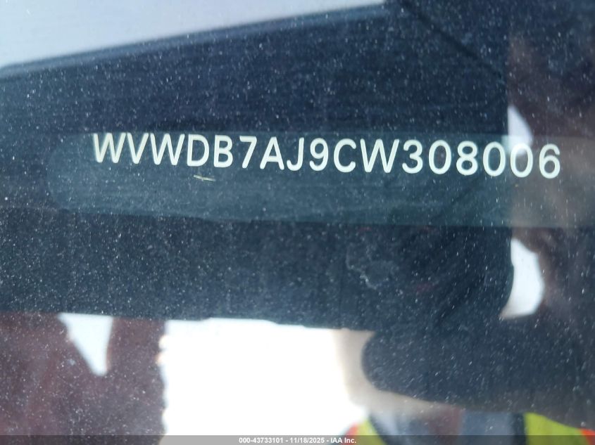2012 Volkswagen Golf 2.5L 4-Door VIN: WVWDB7AJ9CW308006 Lot: 43733101