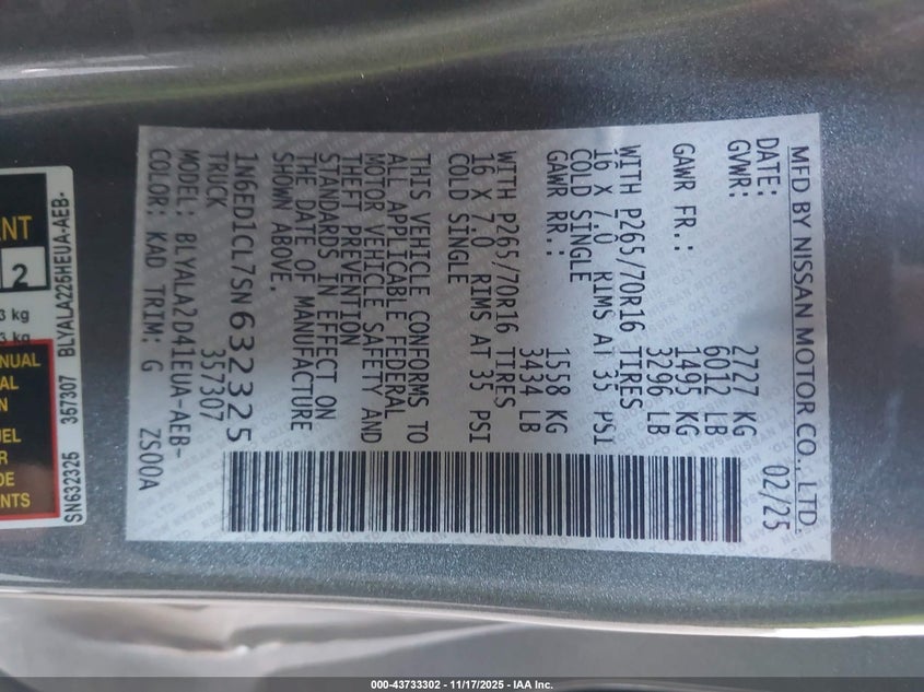 1N6ED1CL7SN632325 2025 NISSAN NAVARA (FRONTIER) photo no. 5