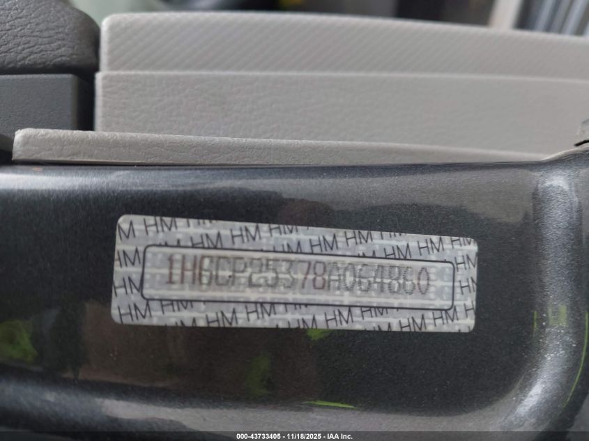 2008 Honda Accord 2.4 Lx VIN: 1HGCP25378A064860 Lot: 43733405