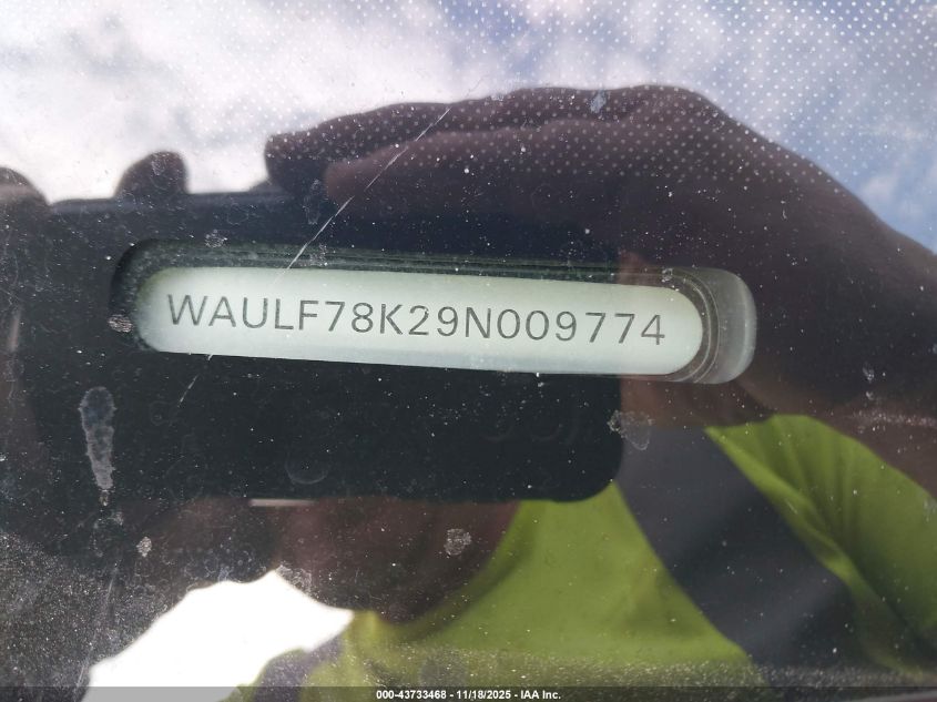 2009 Audi A4 2.0T Premium VIN: WAULF78K29N009774 Lot: 43733468