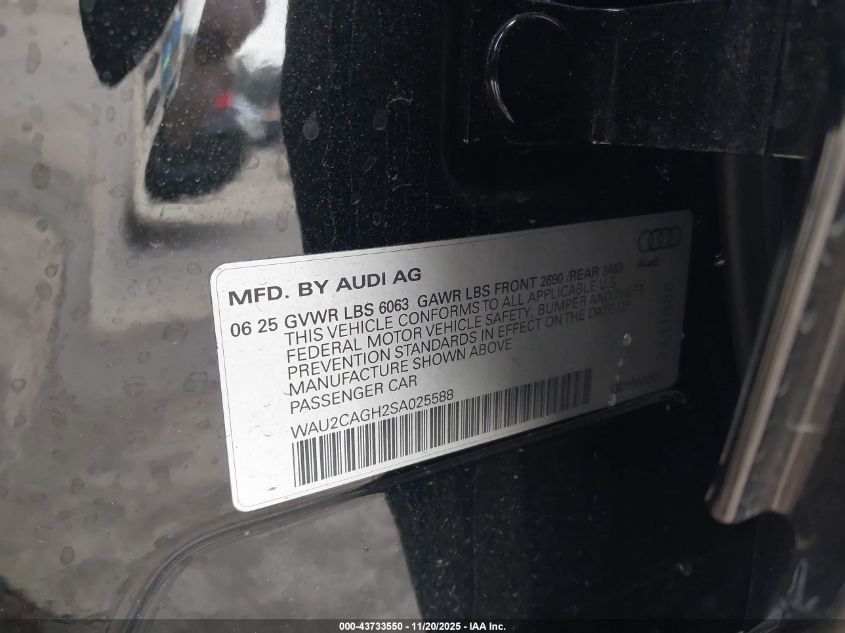 2025 Audi A6 E-Tron Premium Plus VIN: WAU2CAGH2SA025588 Lot: 43733550
