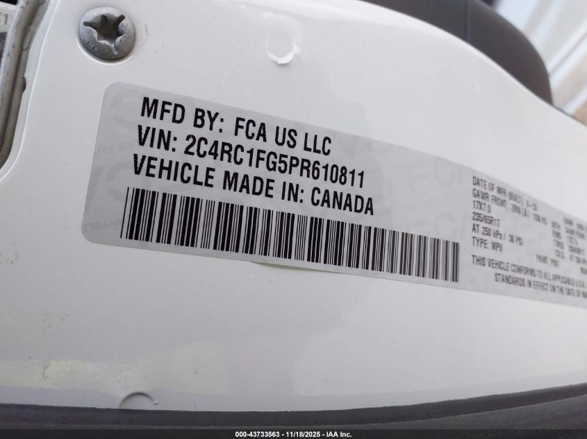 2023 Chrysler Pacifica Touring VIN: 2C4RC1FG5PR610811 Lot: 43733563