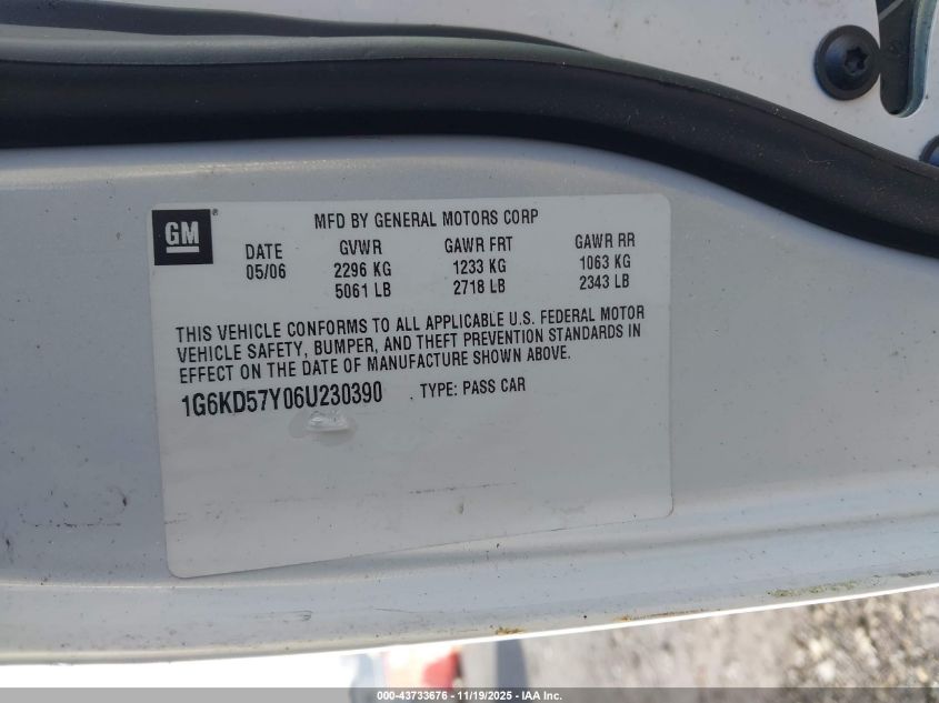 2006 Cadillac Dts Standard VIN: 1G6KD57Y06U230390 Lot: 43733676
