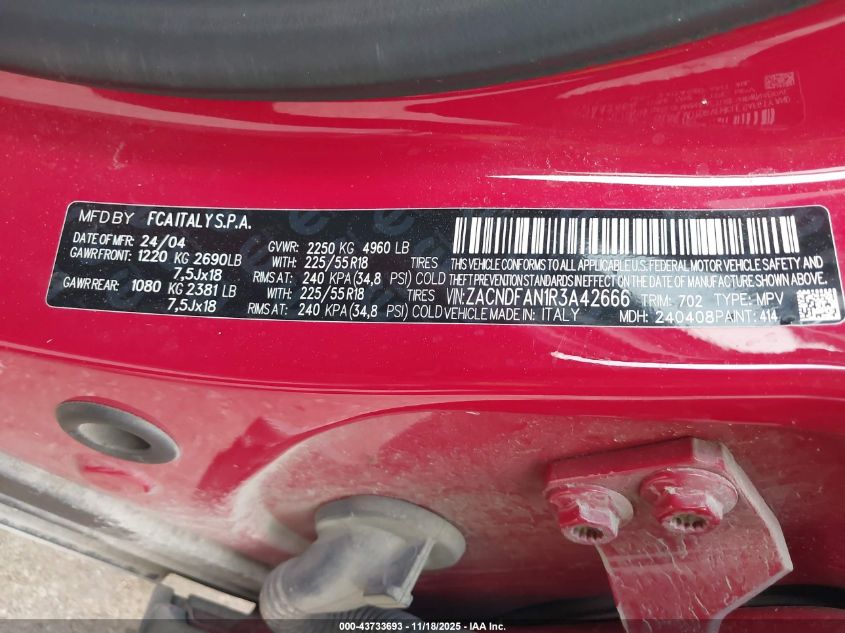 2024 Dodge Hornet Gt VIN: ZACNDFAN1R3A42666 Lot: 43733693