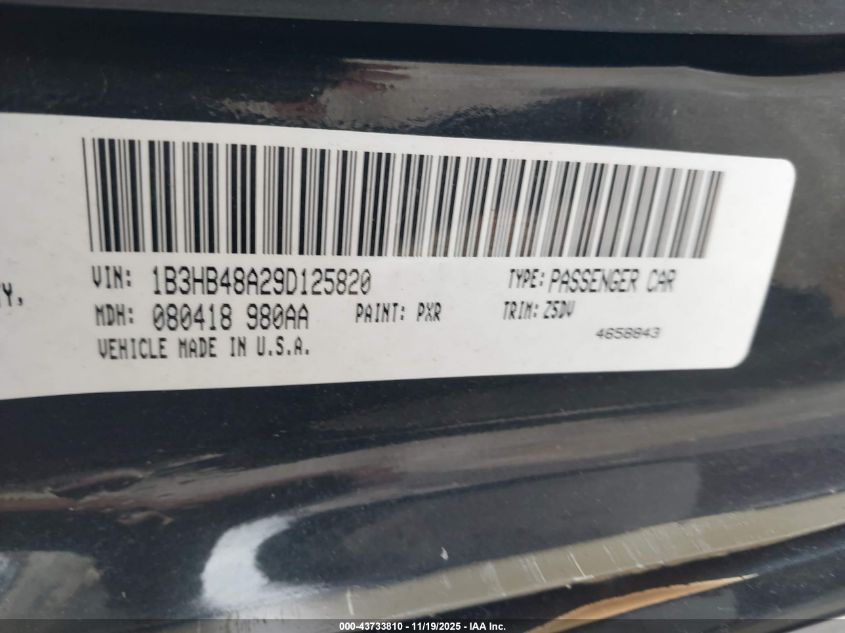 2009 Dodge Caliber Sxt VIN: 1B3HB48A29D125820 Lot: 43733810