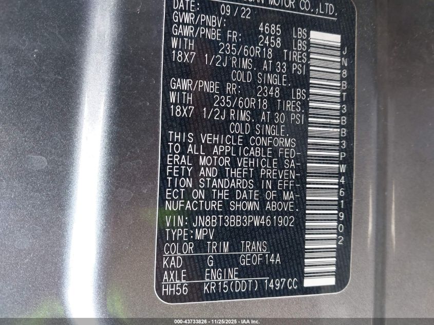 2023 Nissan Rogue Sv Intelligent Awd VIN: JN8BT3BB3PW461902 Lot: 43733826