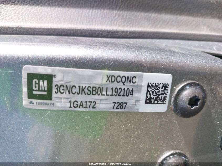 2020 Chevrolet Trax Fwd Ls VIN: 3GNCJKSB0LL192104 Lot: 43733865