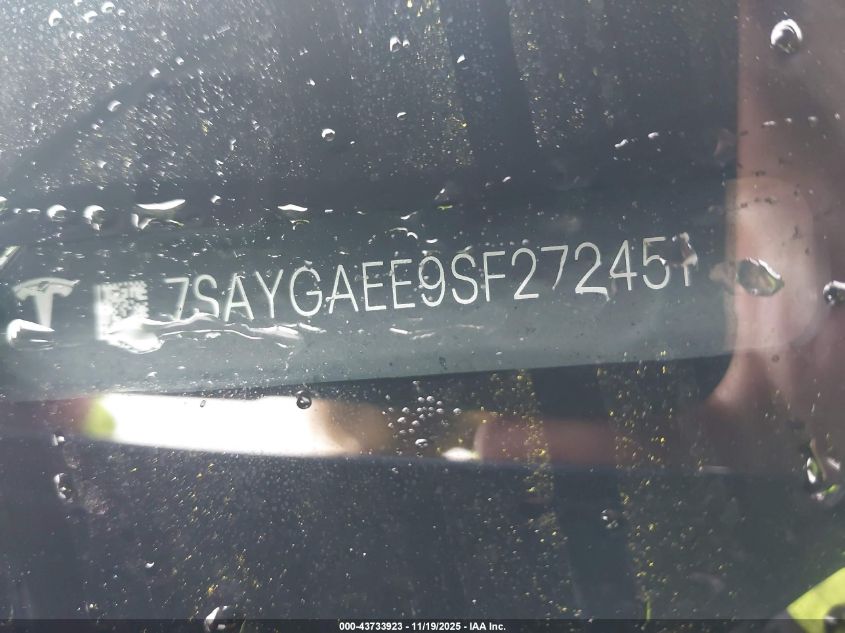 2025 Tesla Model Y Long Range Dual Motor All-Wheel Drive VIN: 7SAYGAEE9SF272451 Lot: 43733923