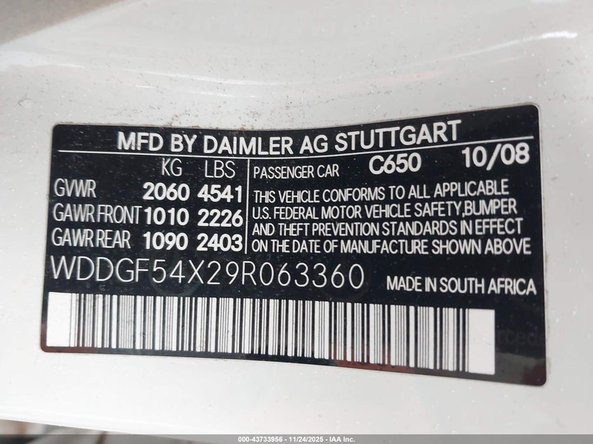 2009 Mercedes-Benz C 300 Luxury/Sport VIN: WDDGF54X29R063360 Lot: 43733956