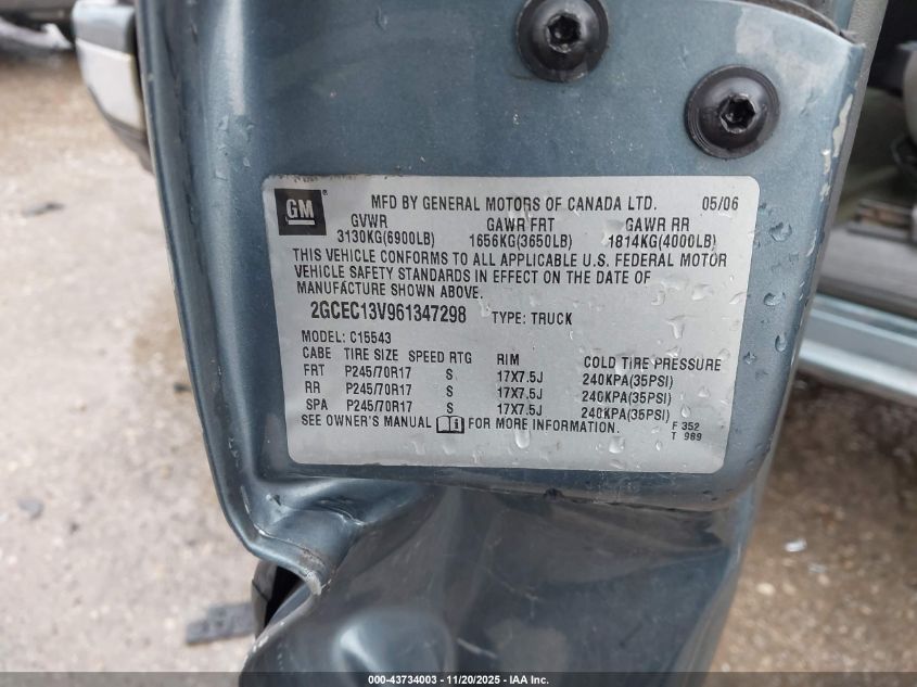 2006 Chevrolet Silverado 1500 Ls VIN: 2GCEC13V961347298 Lot: 43734003