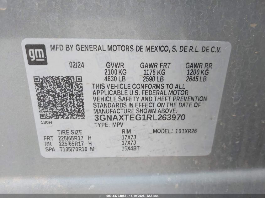 2024 Chevrolet Equinox Awd 2Fl VIN: 3GNAXTEG1RL263970 Lot: 43734053