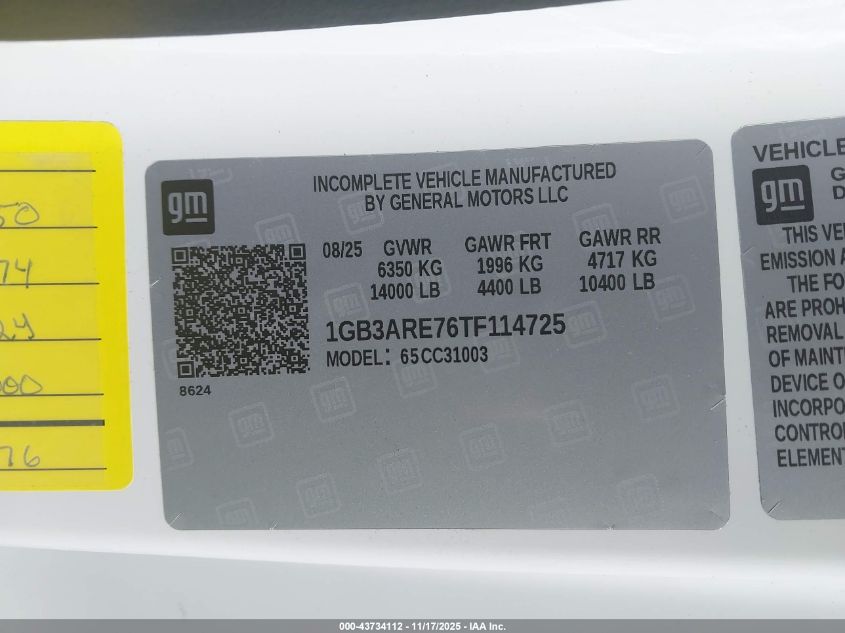 2026 Chevrolet Silverado 3500Hd Chassis Work Truck VIN: 1GB3ARE76TF114725 Lot: 43734112