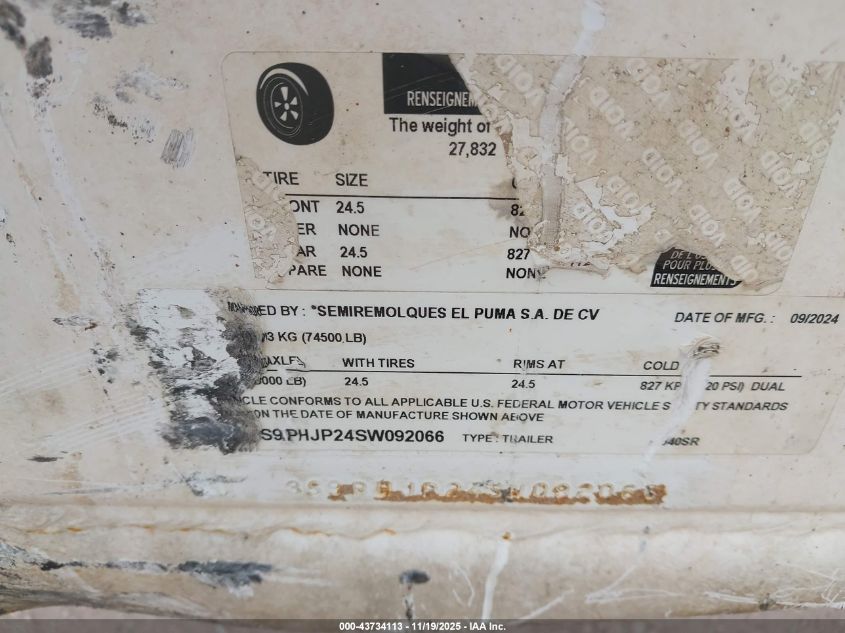 2025 Puma Dp VIN: 3S9PHJP24SW092066 Lot: 43734113