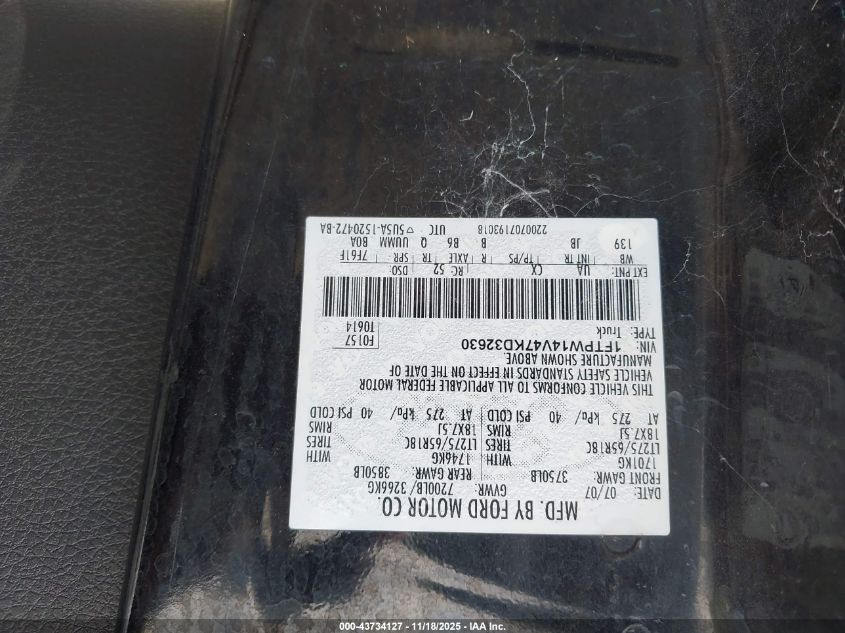 2007 Ford F-150 Fx4/Lariat/Xlt VIN: 1FTPW14V47KD32630 Lot: 43734127