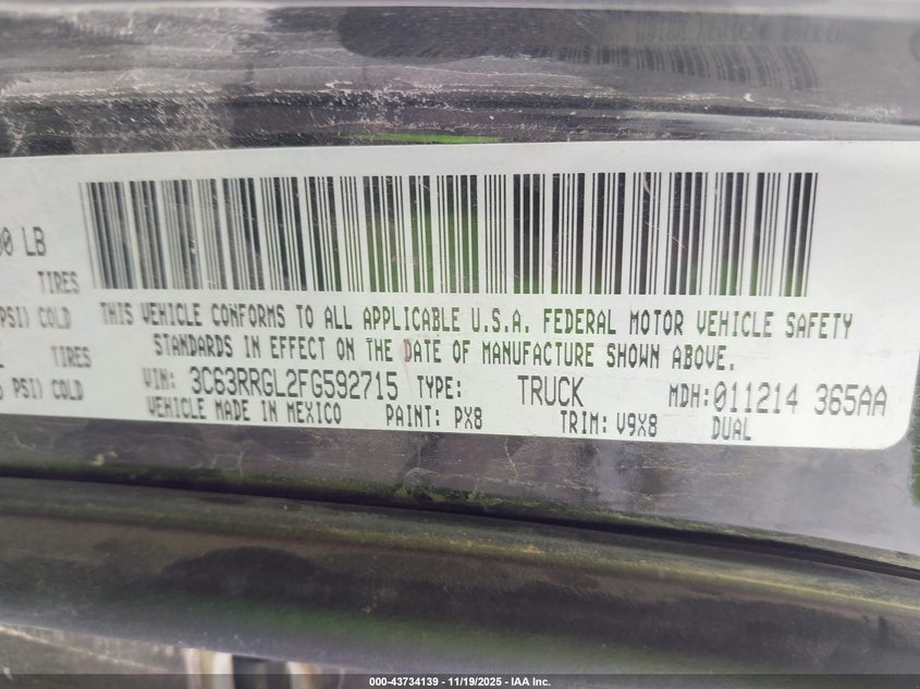 2015 Ram 3500 Tradesman VIN: 3C63RRGL2FG592715 Lot: 43734139