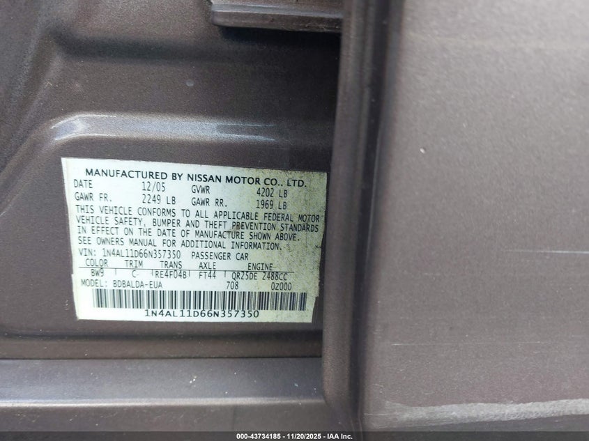 1N4AL11D66N357350 2006 NISSAN ALTIMA photo no. 9