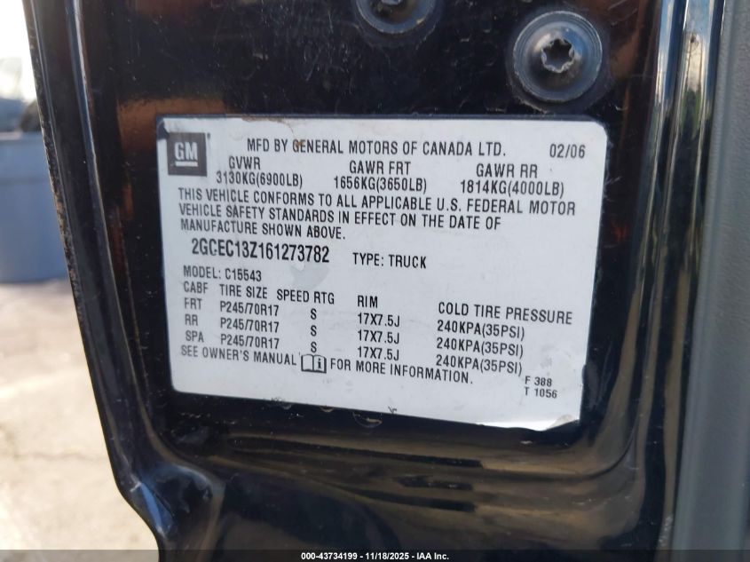 2006 Chevrolet Silverado 1500 Lt2 VIN: 2GCEC13Z161273782 Lot: 43734199