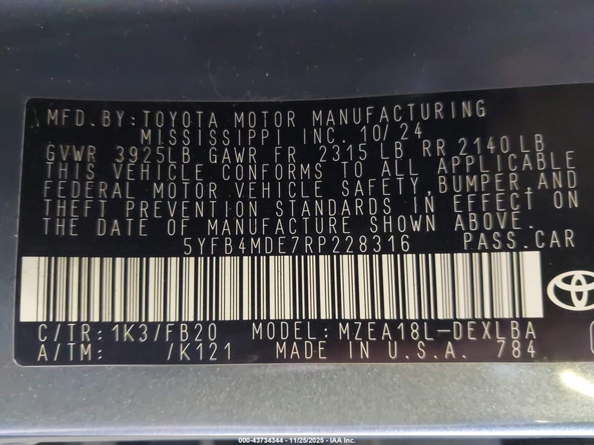 5YFB4MDE7RP228316 2024 TOYOTA COROLLA photo no. 9