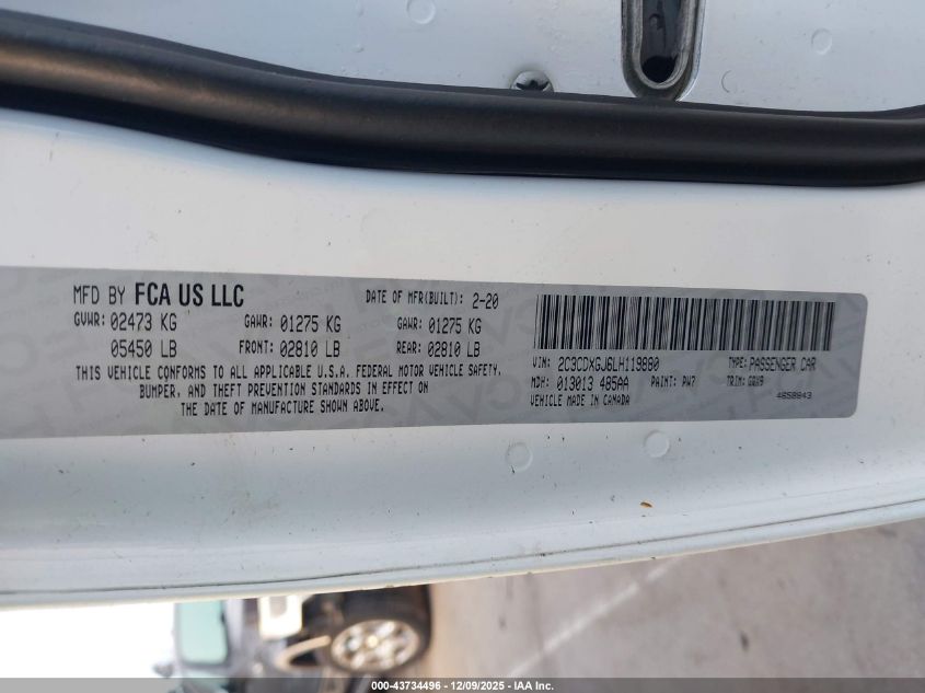 2020 Dodge Charger Scat Pack Widebody Rwd VIN: 2C3CDXGJ6LH119880 Lot: 43734496