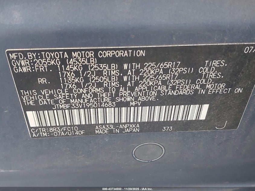 2009 Toyota Rav4 VIN: JTMBF33V195014683 Lot: 43734550