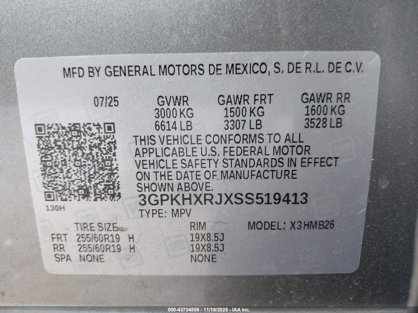 2025 Honda Prologue Touring VIN: 3GPKHXRJXSS519413 Lot: 43734559