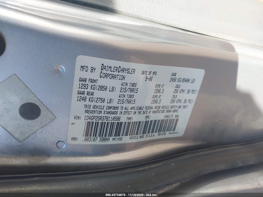 1D4GP25R37B110586 2007 DODGE CARAVAN photo no. 9