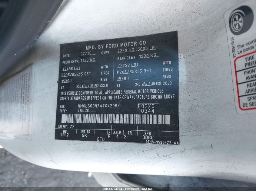 2010 Ford Transit Connect Xlt VIN: NM0LS6BN7AT04297 Lot: 43734764