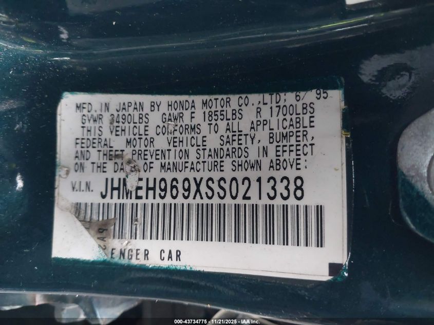 1995 Honda Civic Ex VIN: JHMEH969XSS021338 Lot: 43734775