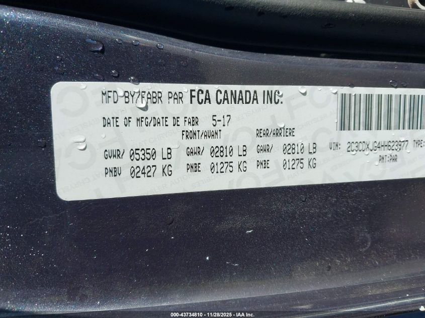 2017 Dodge Charger Sxt VIN: 2C3CDXJG4HH623977 Lot: 43734810