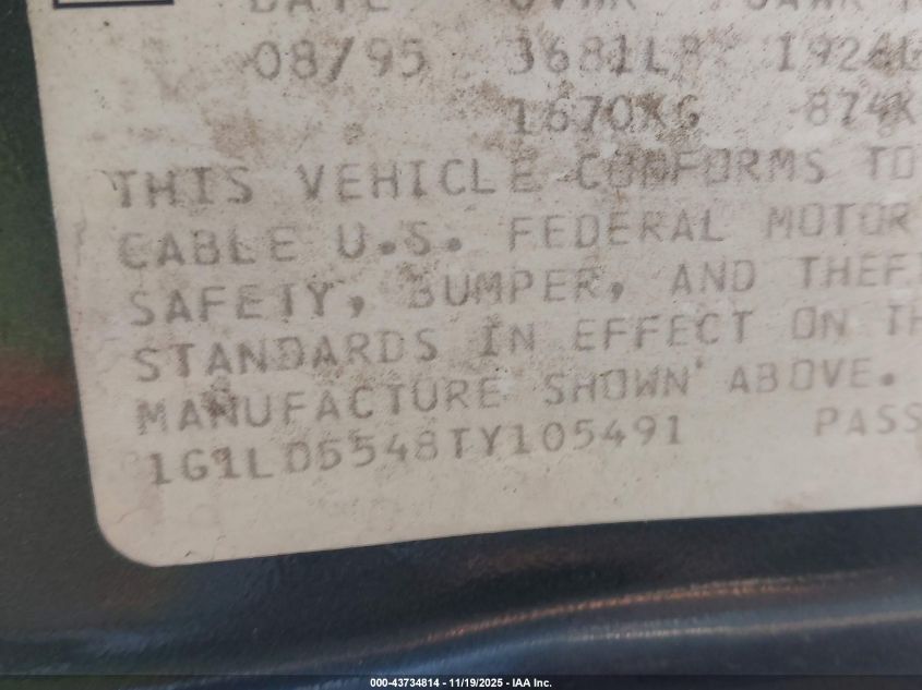 1996 Chevrolet Corsica VIN: 1G1LD5548TY105491 Lot: 43734814