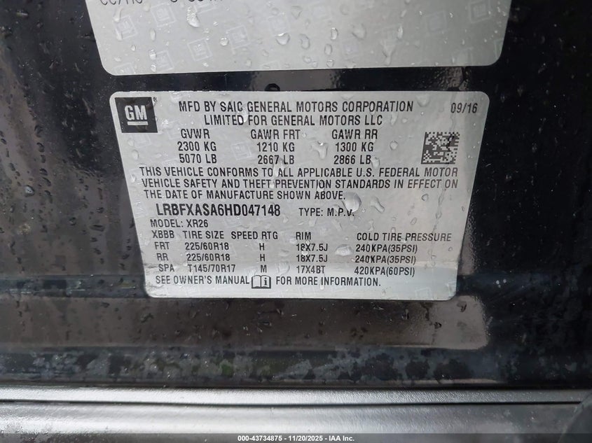 2017 Buick Envision Preferred VIN: LRBFXASA6HD047148 Lot: 43734875