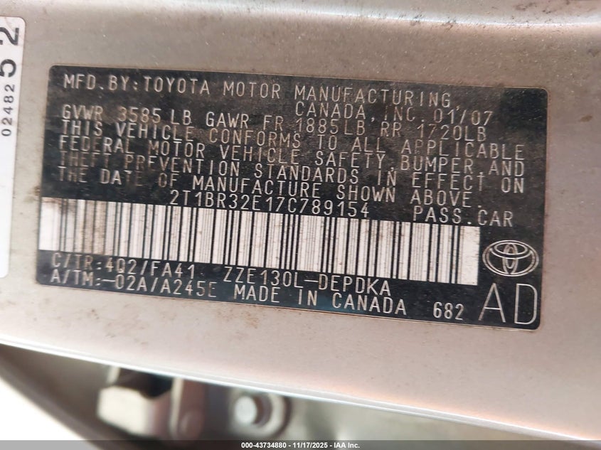 2T1BR32E17C789154 2007 TOYOTA COROLLA photo no. 9