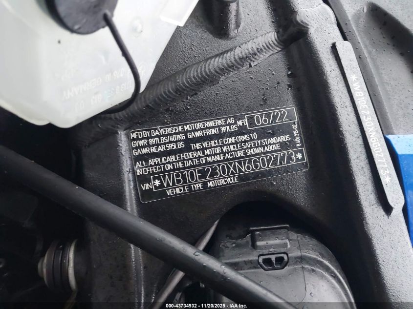 2022 BMW S 1000 Rr VIN: WB10E230XN6G02773 Lot: 43734932