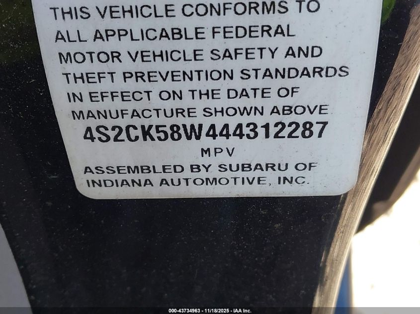 2004 Isuzu Rodeo S 3.2L V6 VIN: 4S2CK58W444312287 Lot: 43734963