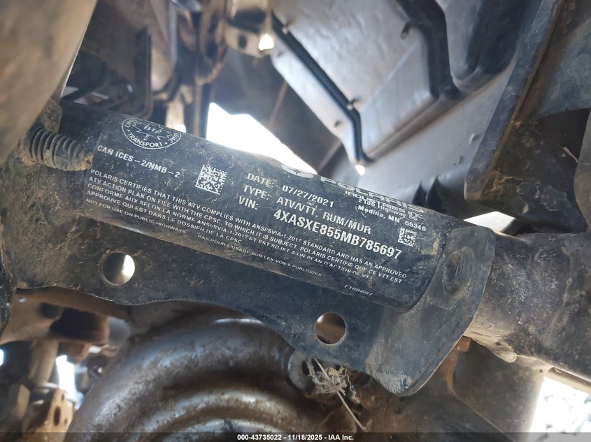 2021 Polaris Sportsman 850 Premium VIN: 4XASXE855MB785697 Lot: 43735022