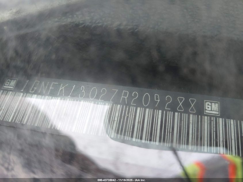 2007 Chevrolet Tahoe Lt VIN: 1GNFK13027R209288 Lot: 43735042