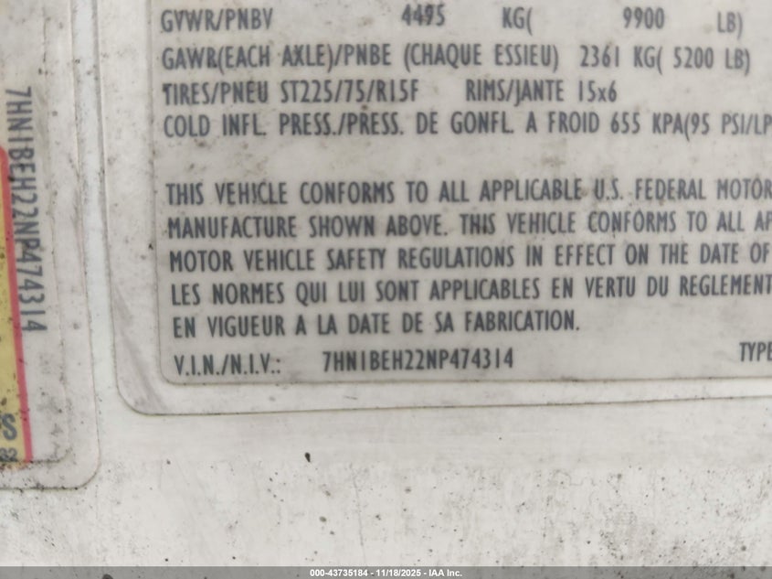 2022 Genesis Powerlite 2 VIN: 7HN1BEH22NP474314 Lot: 43735184