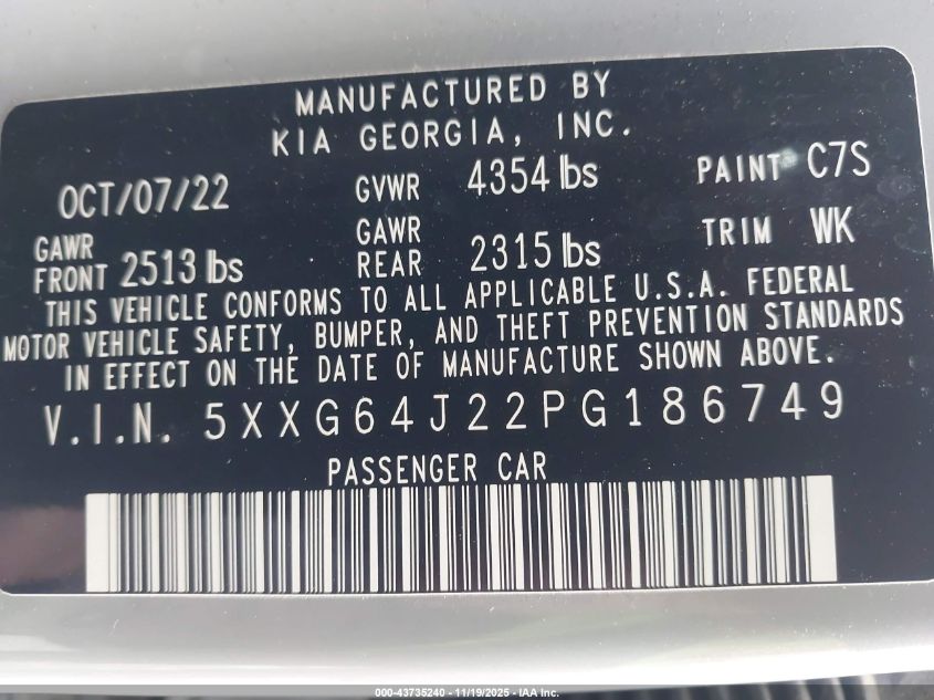 2023 Kia K5 Gt-Line VIN: 5XXG64J22PG186749 Lot: 43735240