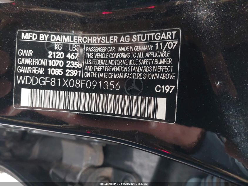 2008 Mercedes-Benz C 300 Luxury 4Matic/Sport 4Matic VIN: WDDGF81X08F091356 Lot: 43735312