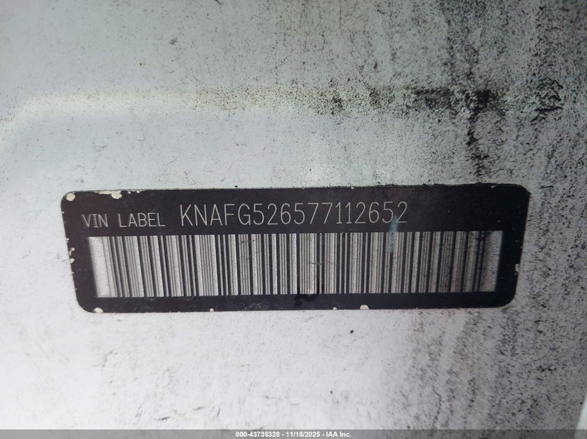 2007 Kia Rondo Lx V6 VIN: KNAFG526577112652 Lot: 43735328