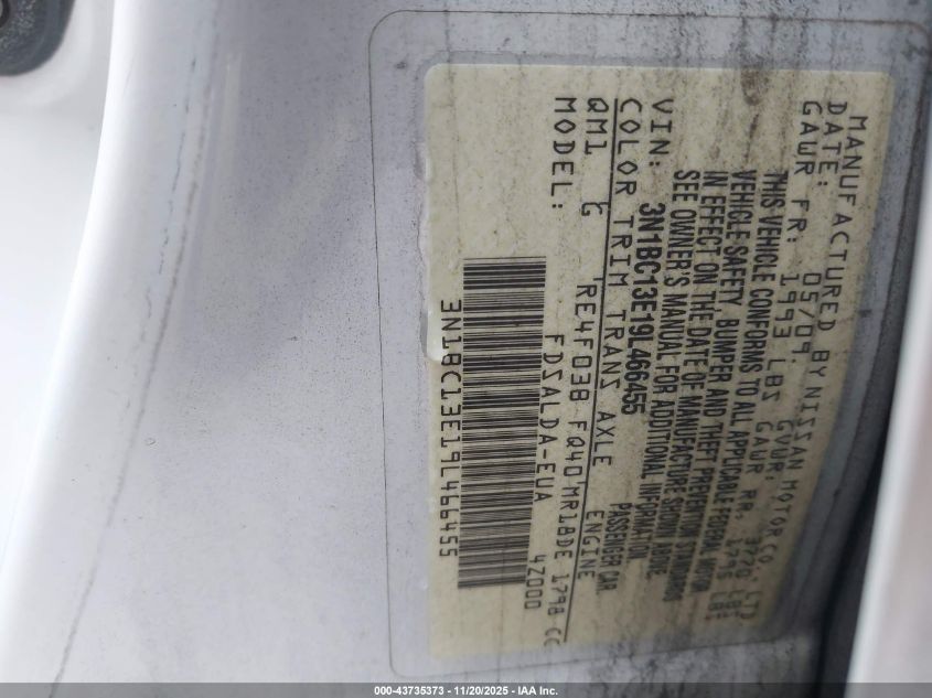 2009 Nissan Versa 1.8S VIN: 3N1BC13E19L466455 Lot: 43735373