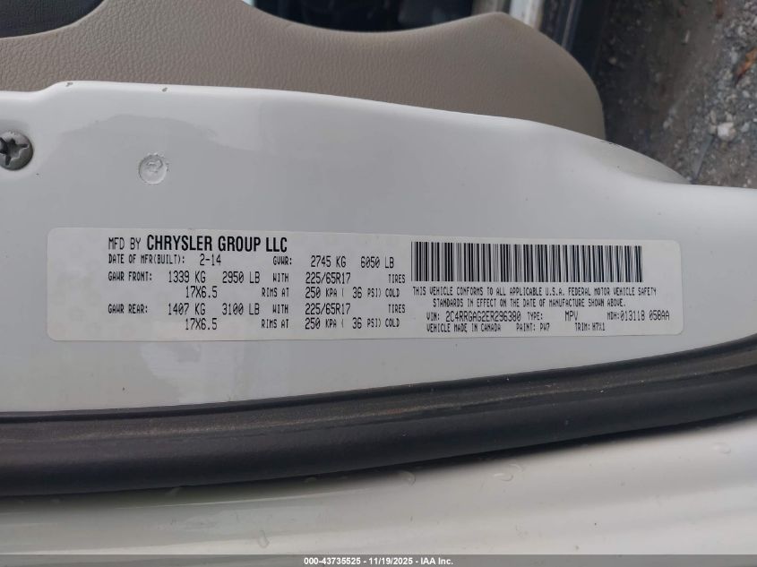 2014 Ram Cargo Tradesman VIN: 2C4RRGAG2ER296380 Lot: 43735525