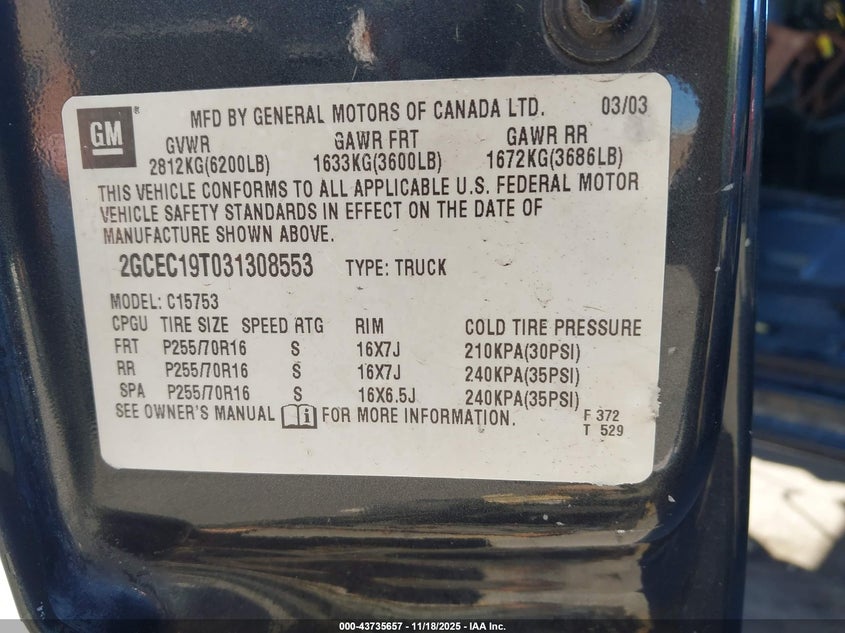 2GCEC19T031308553 2003 CHEVROLET SILVERADO photo no. 9